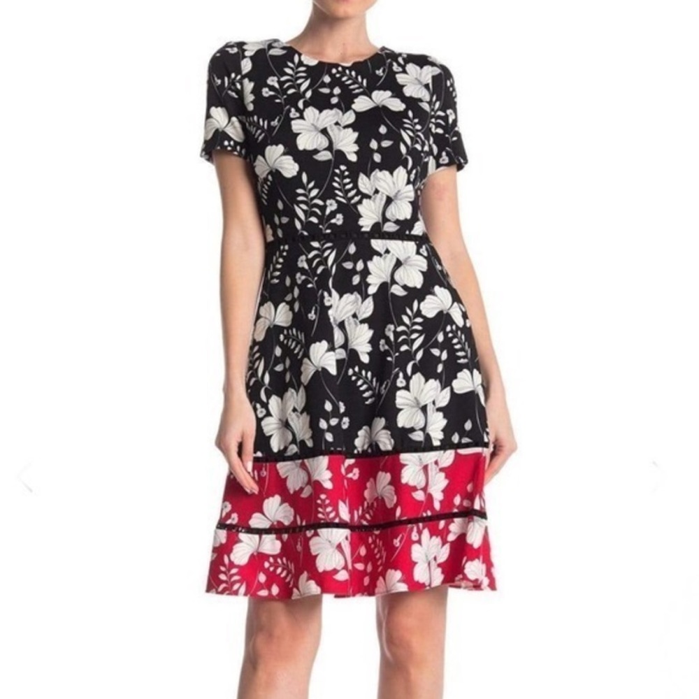 Taylor Womens Black Red Fit & Flare Floral Dress Cutout Lace 20W